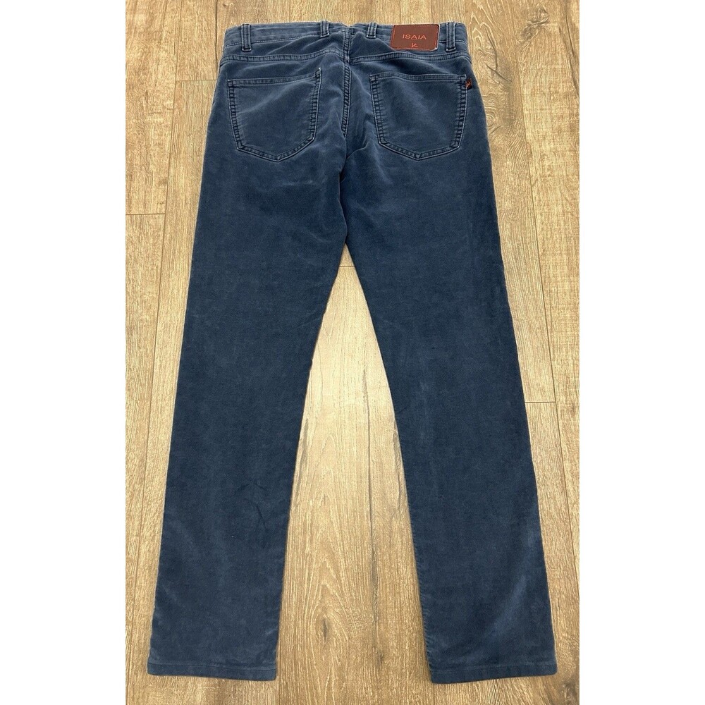 Isaia Napoli Velvet Pants Mens 32 Blue Cotton Stretch Italy Luxury FLAW - Picture 7 of 13